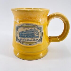 Deneen Pottery Historic De Soto House Hotel Galena Yellow Glaze Drip Mug Travel